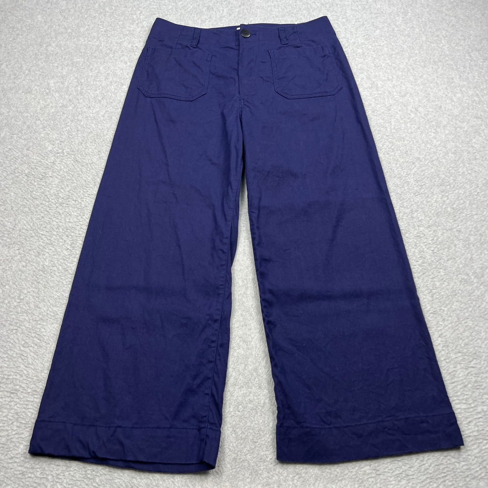 Maeve The Colette Pants Womens 31 Navy Linen Blend High Rise Wide Leg Cropped